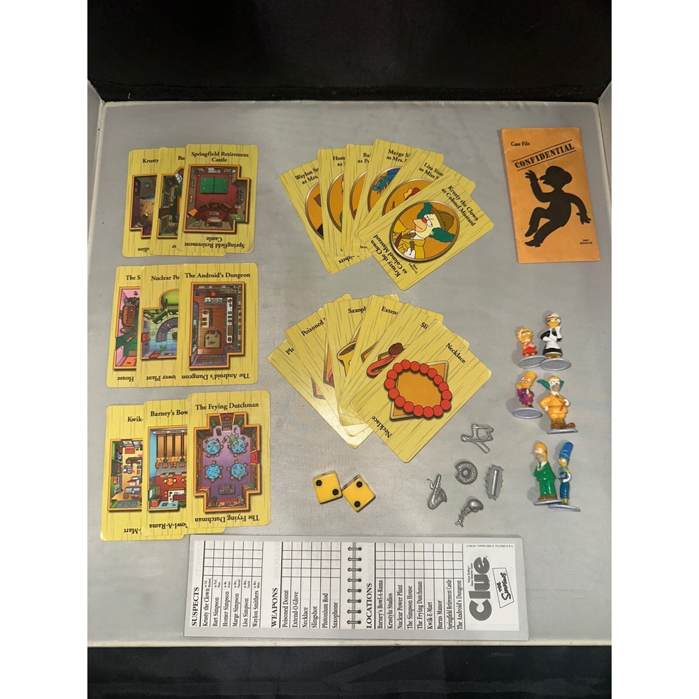 The Simpsons Clue Board Game Replacement Pieces Lot 2002 Parker Brothers Cards